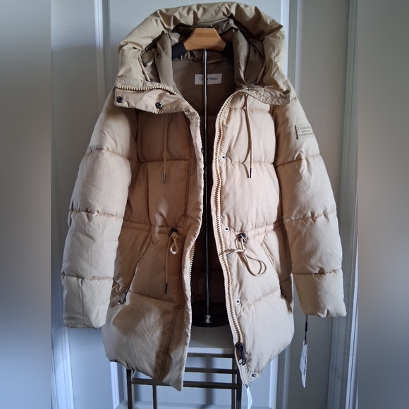 Calvin Klein Tan Hooded Puffer Jacket, Size Medium - Picture 2 of 12